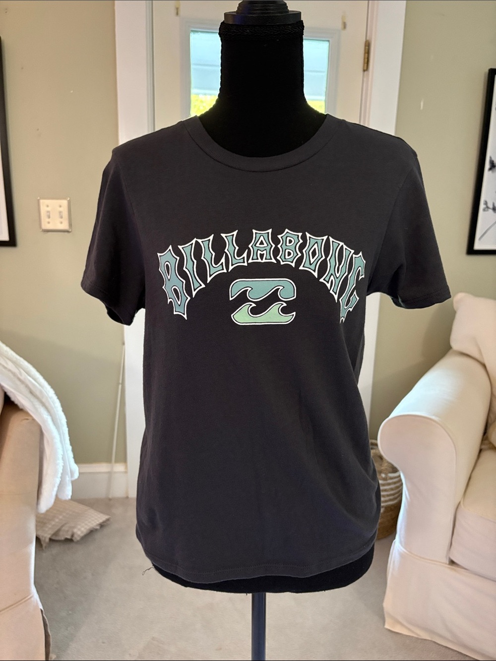 Billabong Black Crop Tee with Mint Graphic Logo